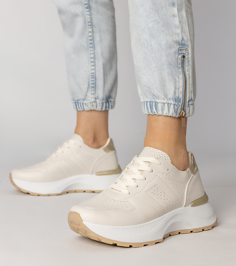 Gemre Adidași sport bej cu inserție aurie Lenkuta