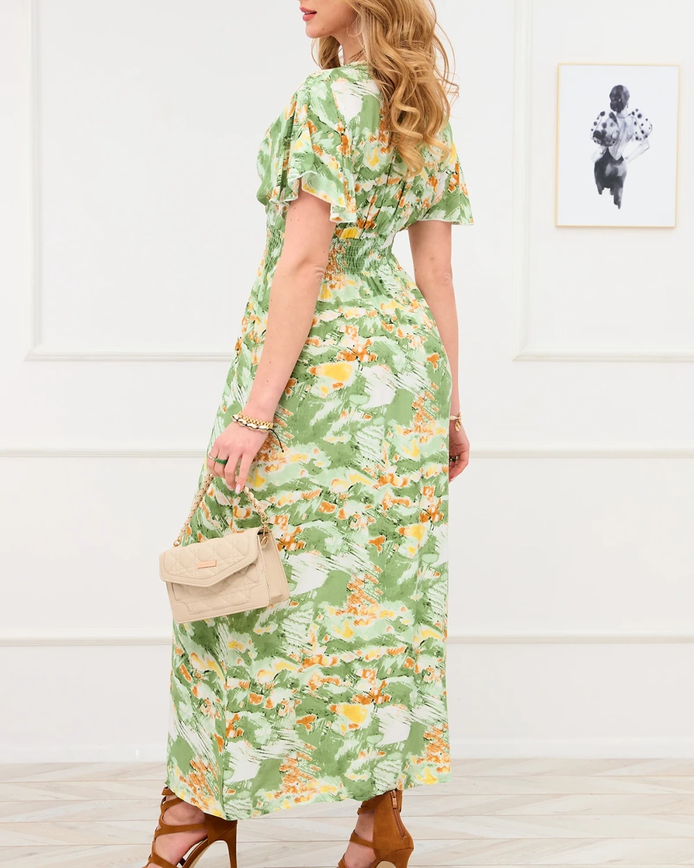 Resti Green women's long dress with fashionable pattern - Clothing