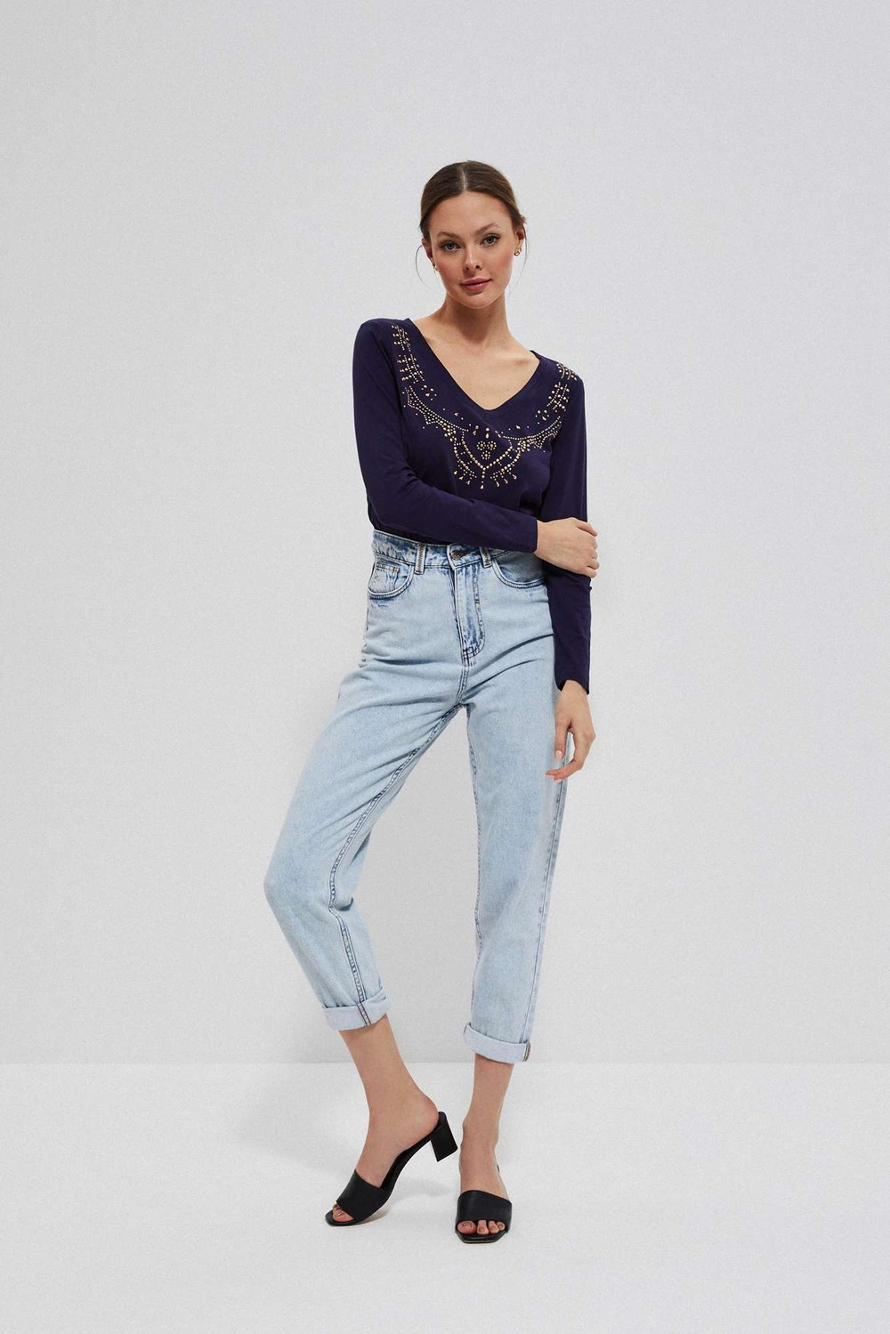 Cotton blouse with rhinestones