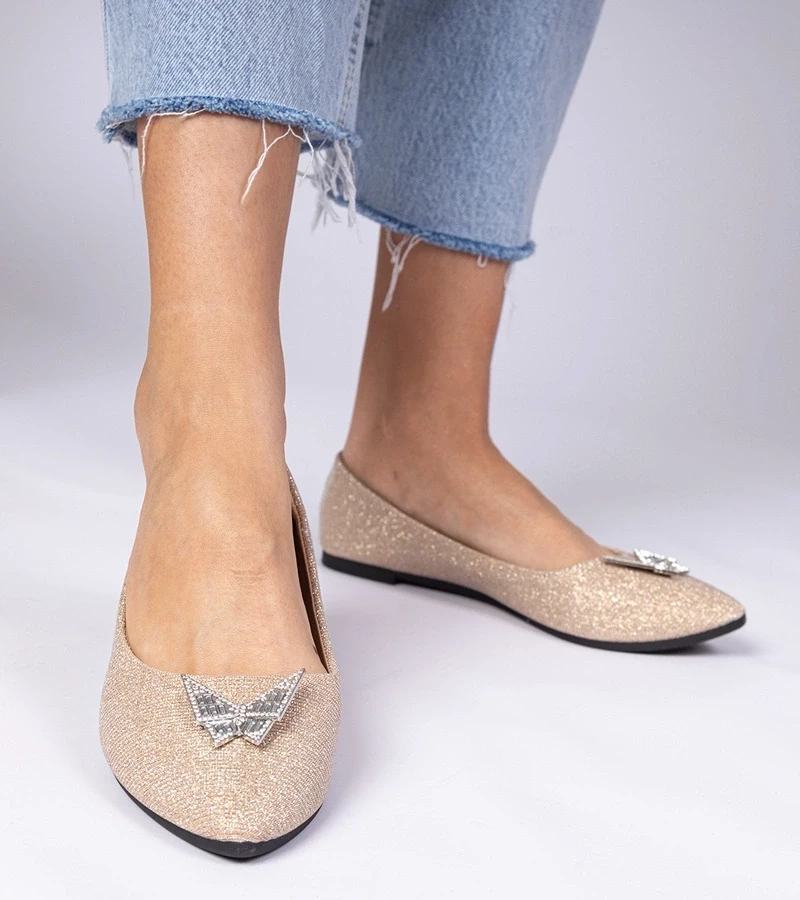 marka niezdefiniowana Champagne glitter ballet flats with butterfly Denny