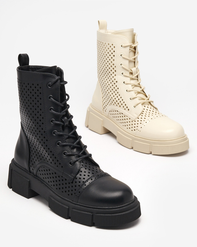 Resti Women&#039;s black openwork ankle boots with a flat heel Rolika - Footwear