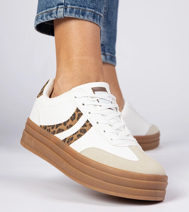 Gemre Adidași albi de damă cu detalii leopard Melly