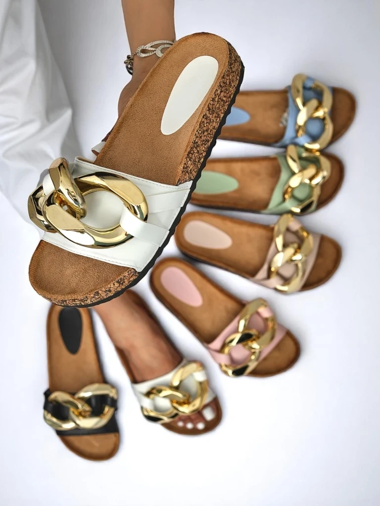 Resti Women's white slippers with decoration at Fixci- Footwear