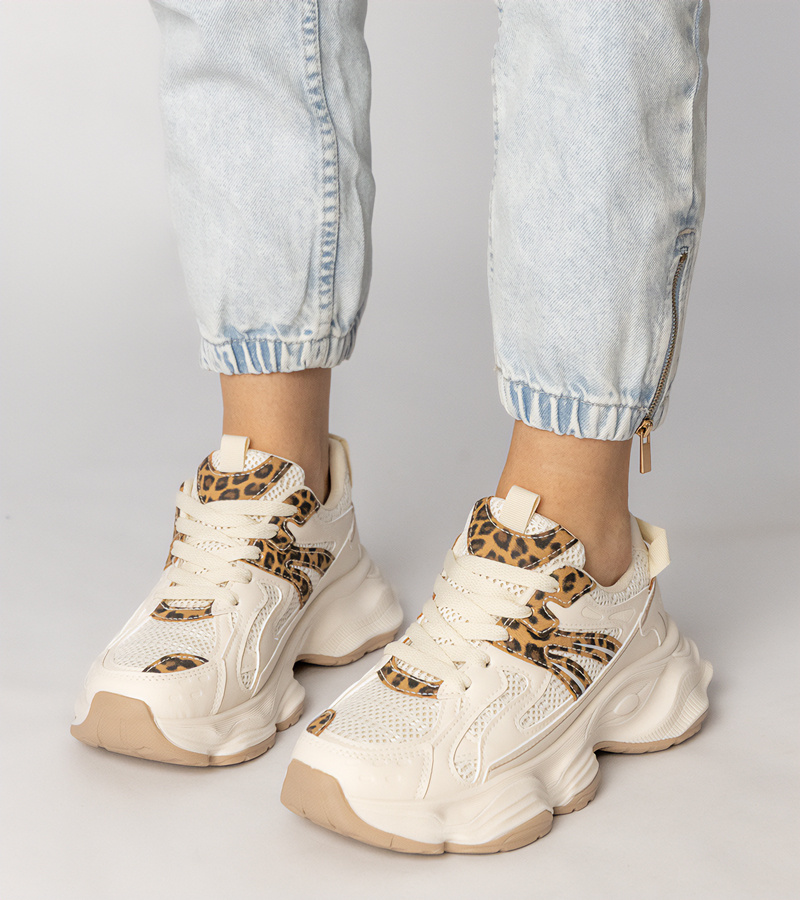Gemre Adidași sport bej pentru femei cu inserție leopard Sandra