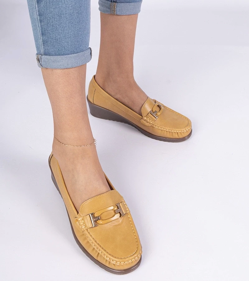 Gemre Mocasini galbeni de damă pe pană din piele ecologică Kappi