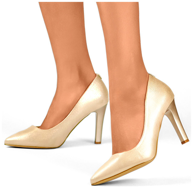 Primohurt Women's Gold Pumps With A Comfortable Heel, Elegant Gold Women's Shoes