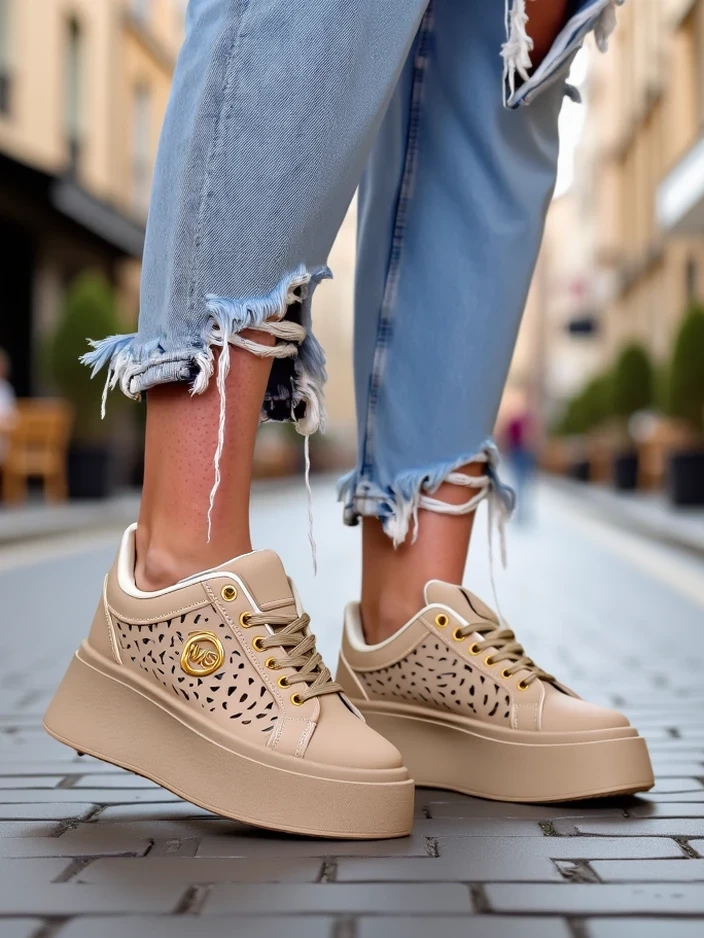 Resti Cleo Ecru Platino – beige platform sneakers eco leather