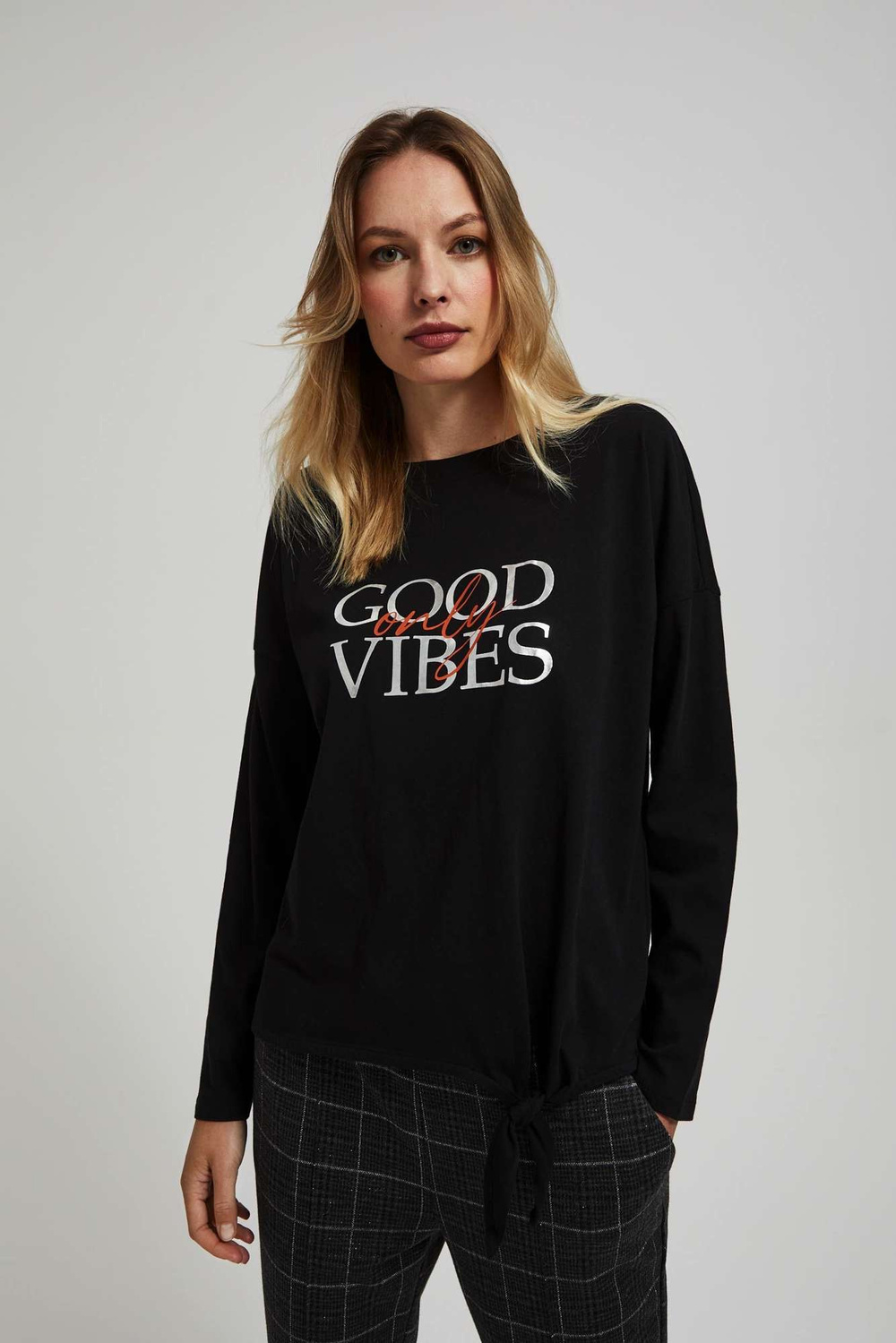 Marisse Black Blouse With An Inscription And Ties