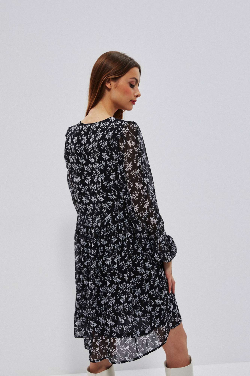 Marisse Flared Dress With A Floral Pattern Z-Su-3626 Black