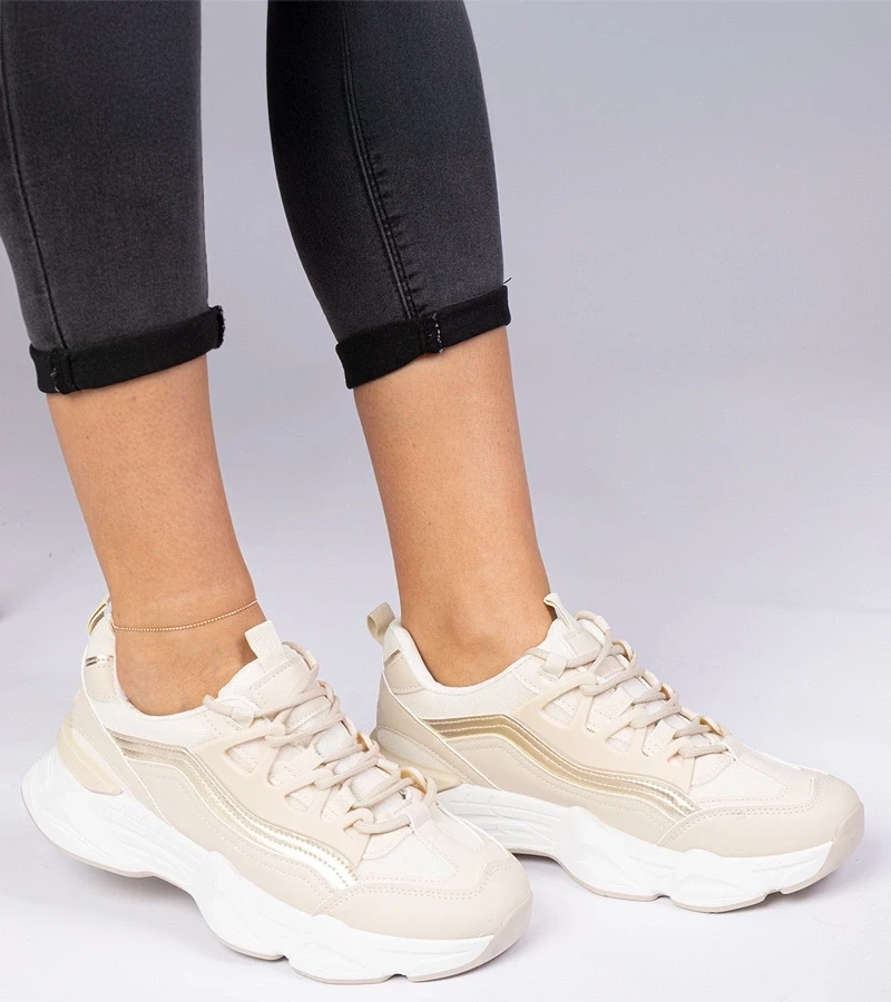 Gemre Adidași bej pentru femei cu detaliu auriu Kella