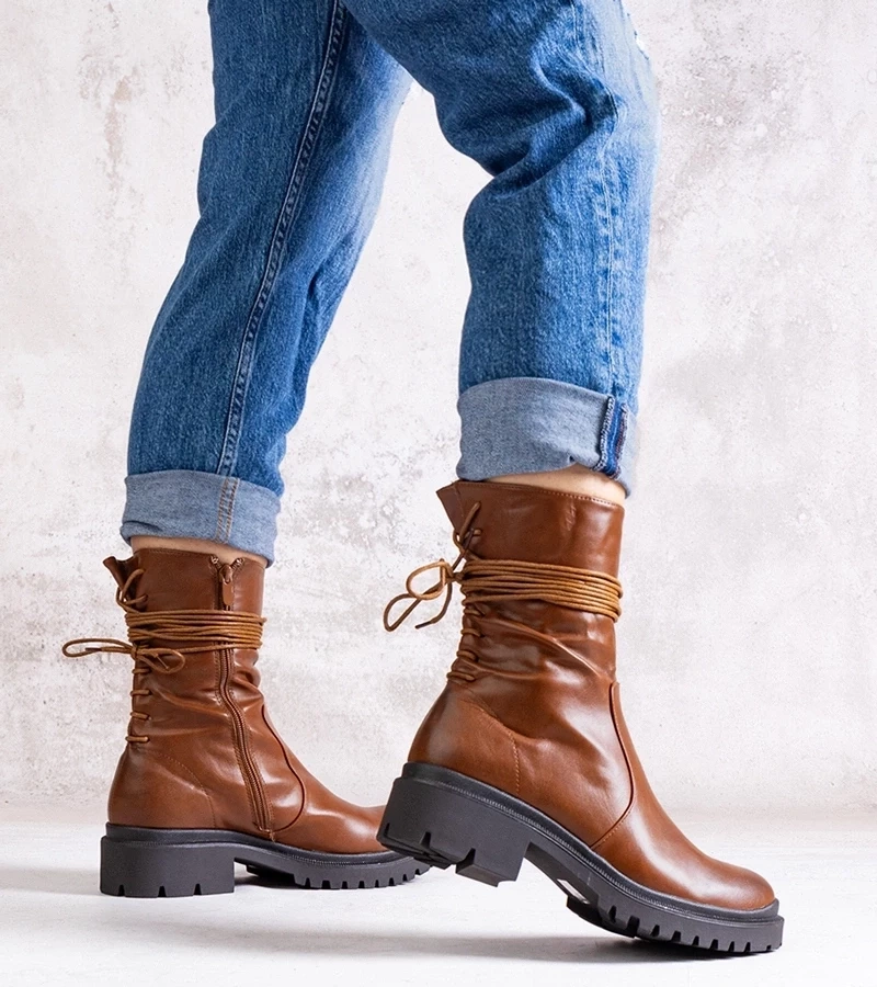 Gemre Botinele maro din piele ecologică Sahera.