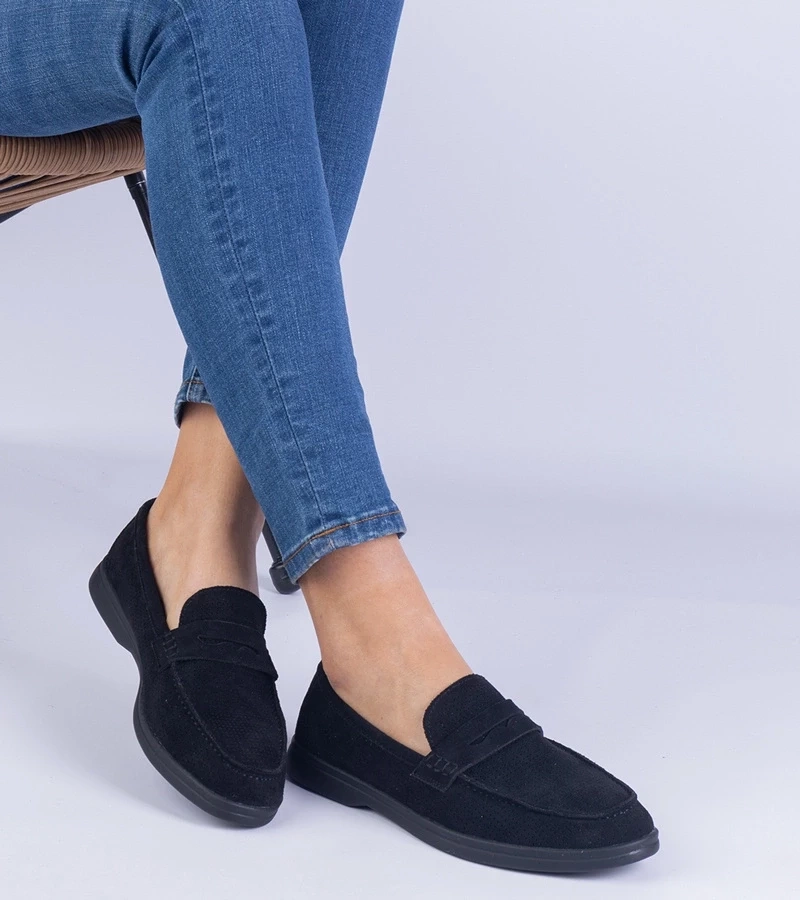 Gemre Mocasini clasici negri perforați din piele ecologică întoarsă Sargossi