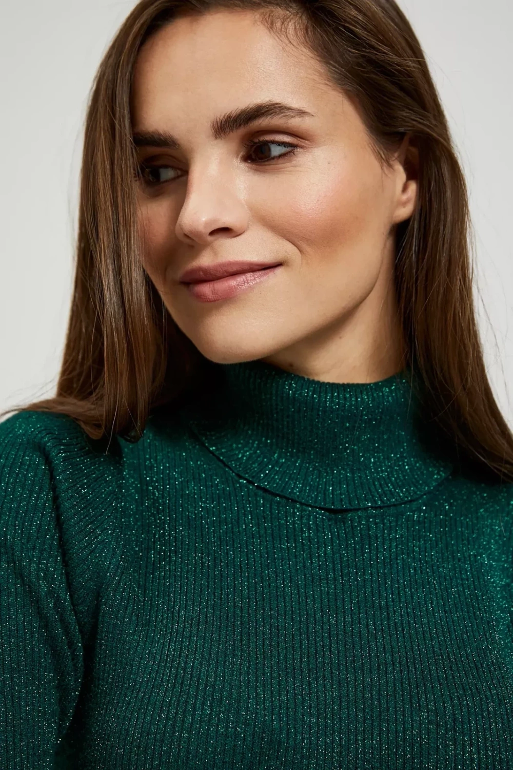 Marisse Emerald Turtleneck Sweater Decorated With Metallic Thread