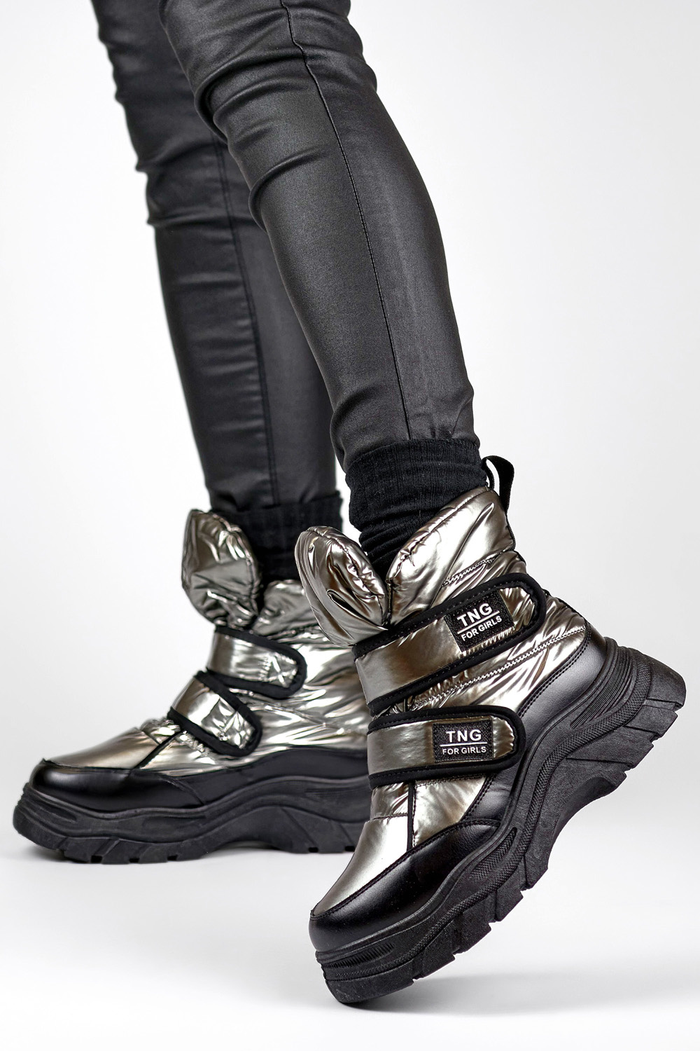 primohurt Połyskujące ciepłe śniegowce damskie na rzep