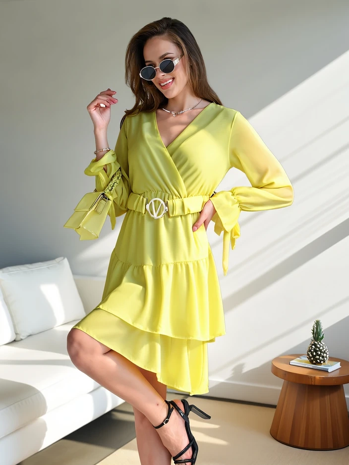 Resti Womens mini dress with ruffles and wrap neckline