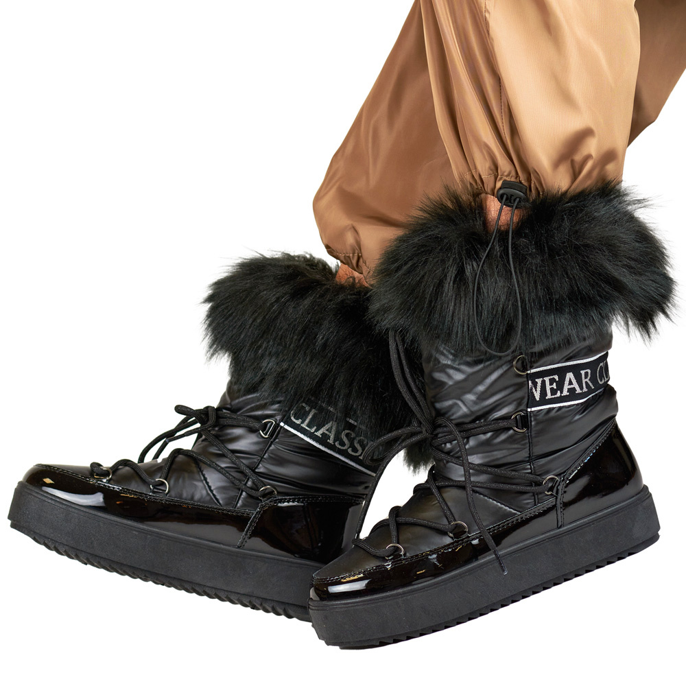 primohurt Czarne śniegowce damskie z ozdobnym futerkiem