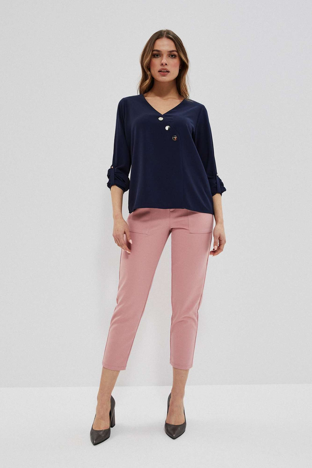 Marisse Shirt With Decorative Buttons L-Ko-3700 Navy