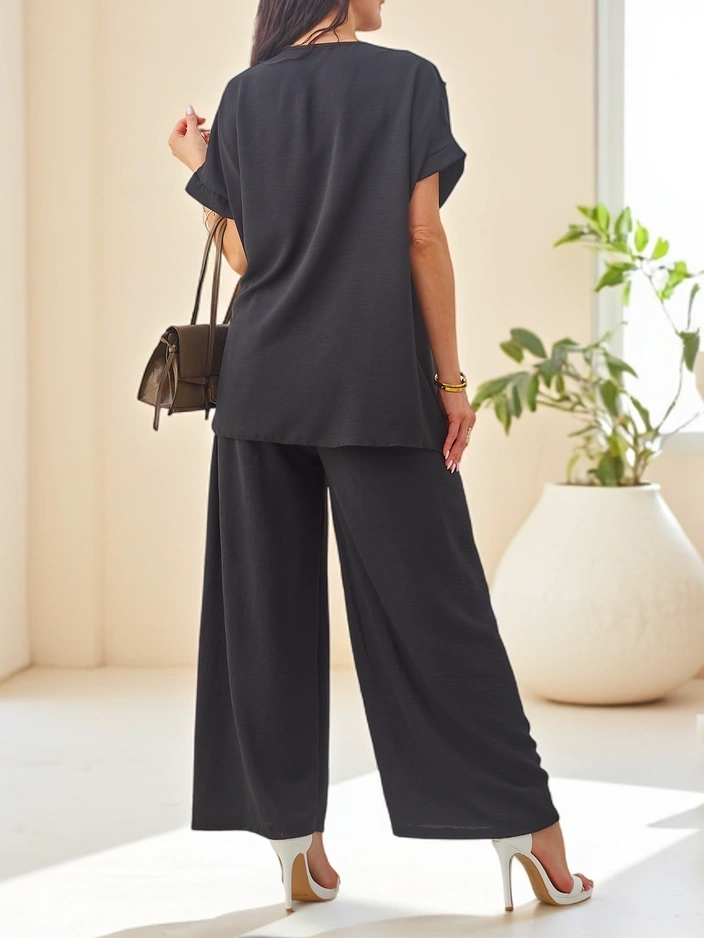 Resti Women's cotton set with short sleeves and wide pants