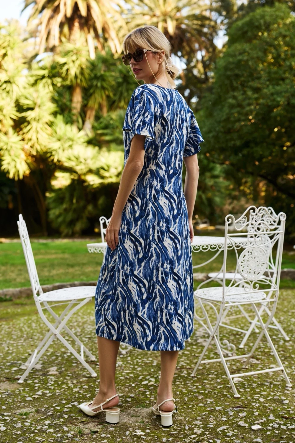 Marisse Blue Short-Sleeved Midi Dress