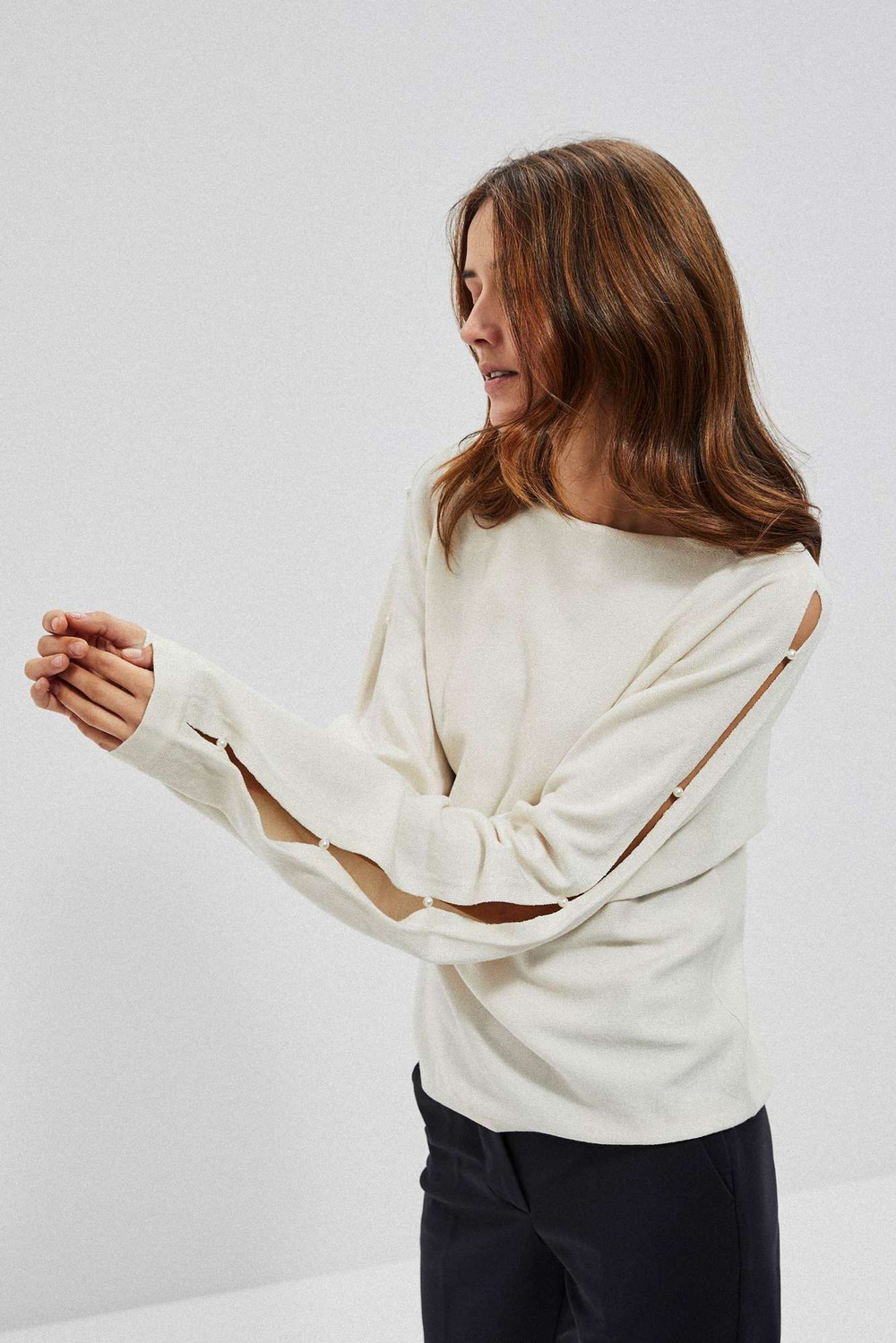 Marisse Sweater With Decorative Sleeves Z-Sw-3657 Off White