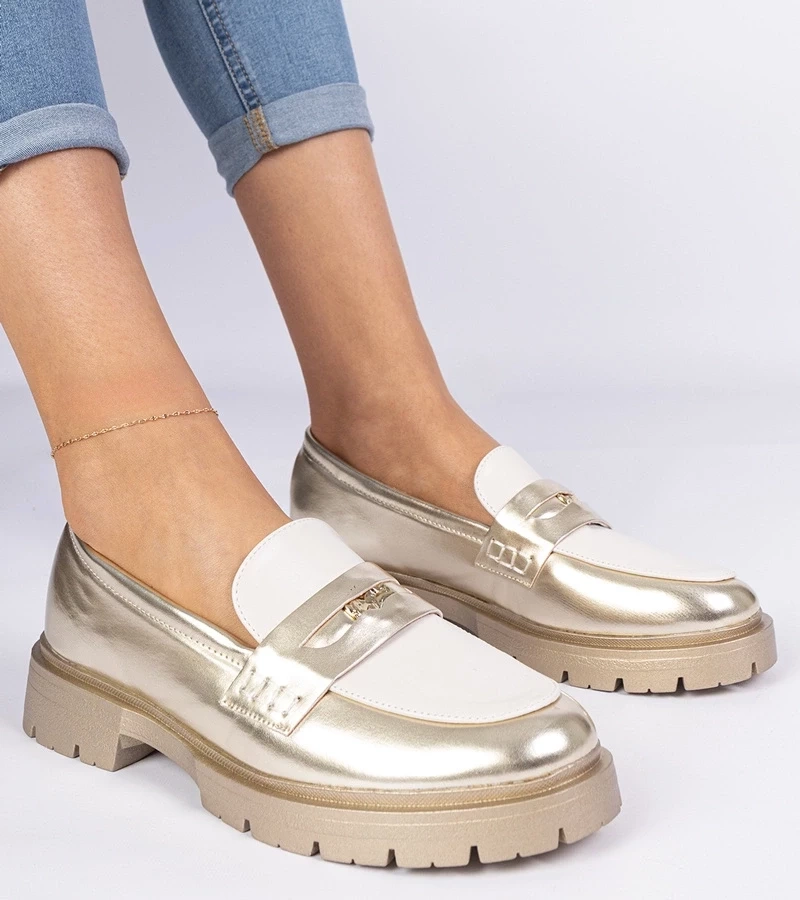 Gemre Mocasini de damă aurii cu inserție albă Sugetti