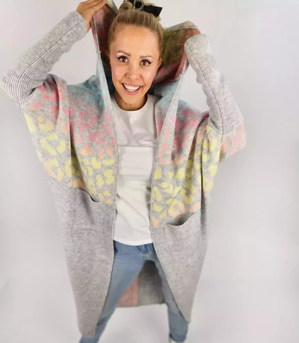 Pri Long cardigan colorful leopard sweater with wool