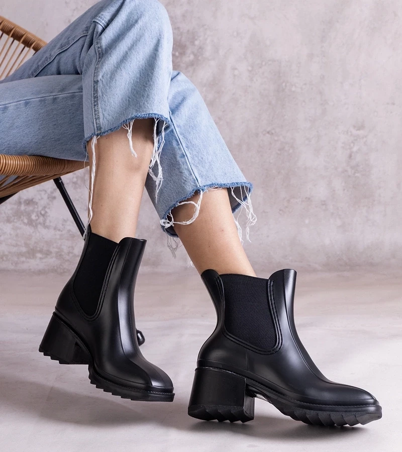 Gemre Botine negre tip cizme de ploaie cu toc Surien