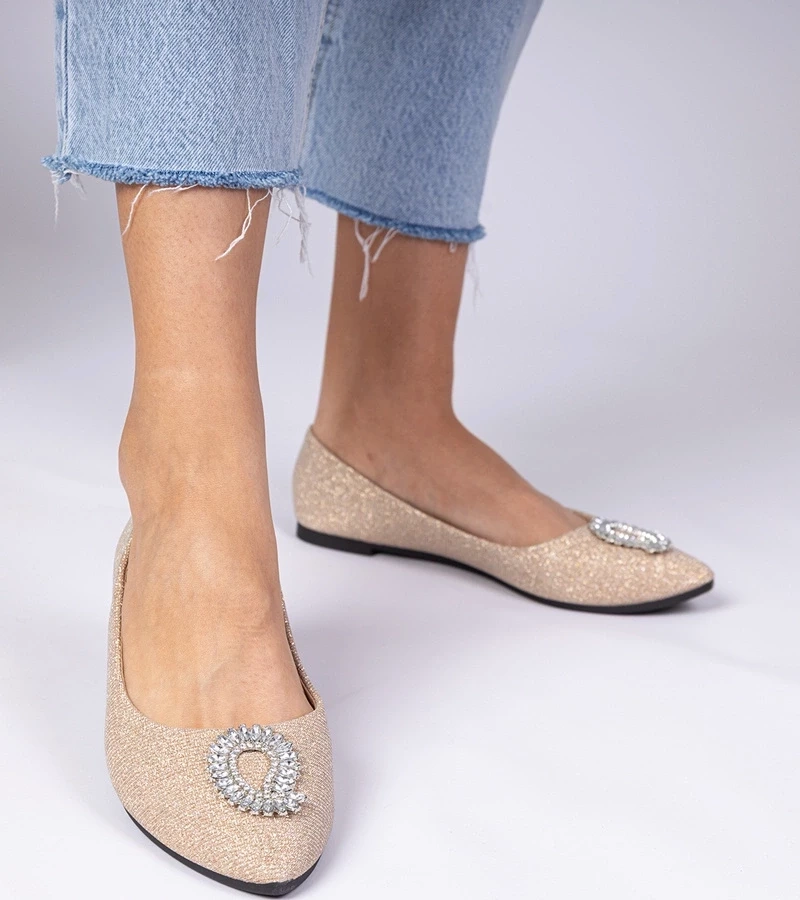 marka niezdefiniowana Champagne glitter ballet flats with rhinestones Ellada