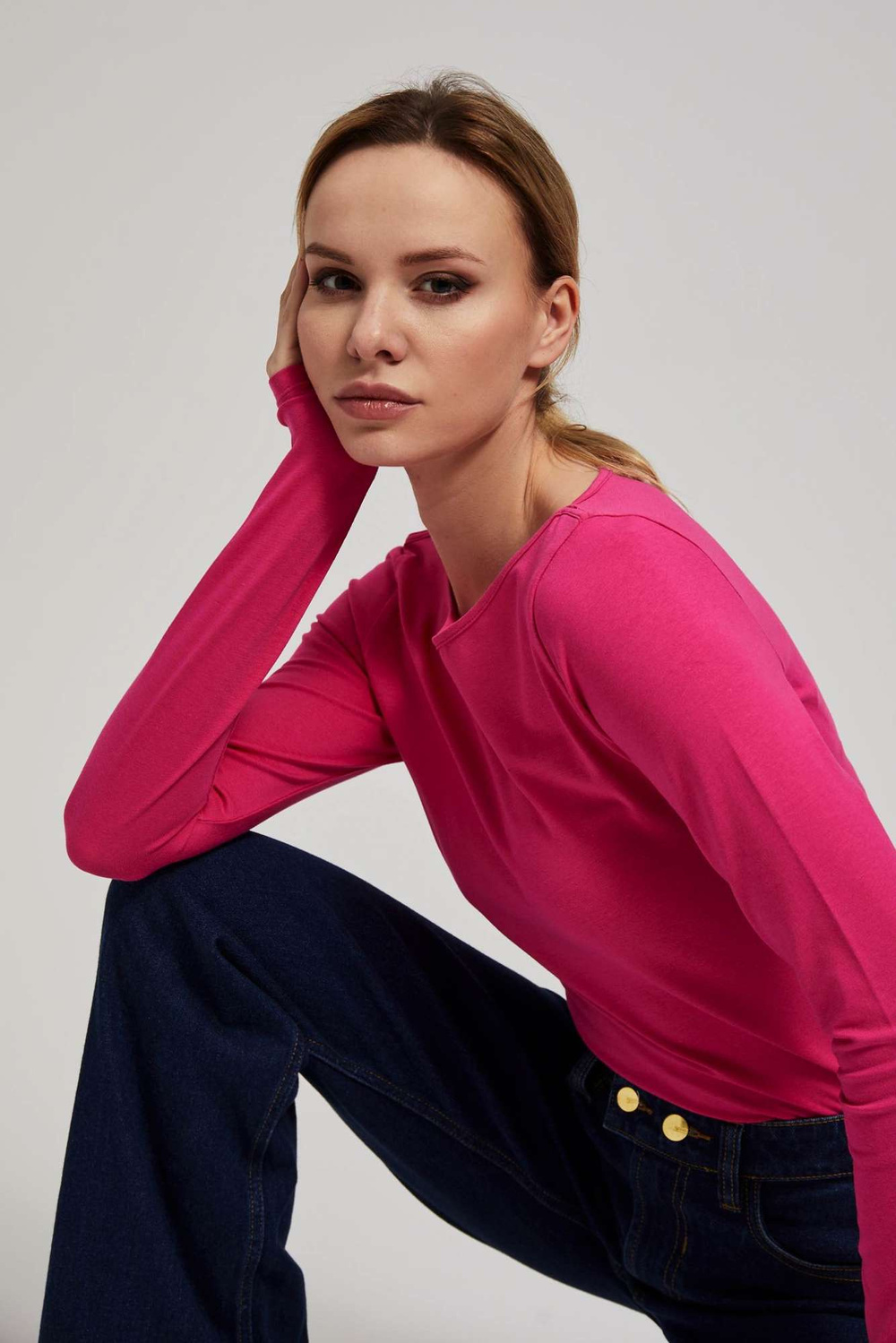 Marisse Fitted Long-Sleeved Fuchsia Blouse