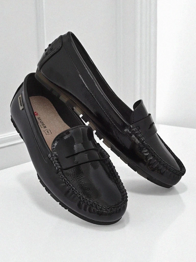 Resti Women&#039;s Cyra Nero Moccasins made of patent eco-leather, classic Italian style