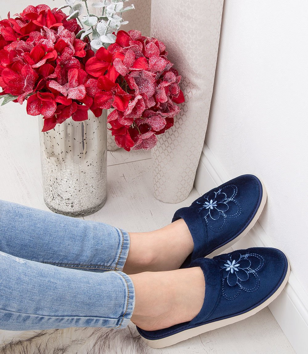 Дамски чехли в естествен стил, тъмносини