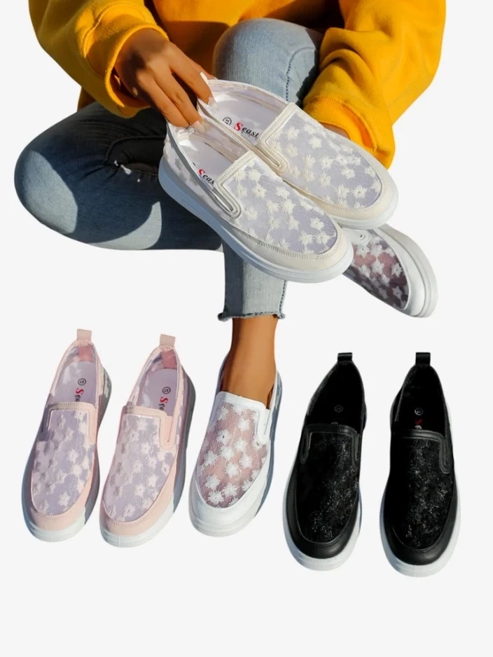 Resti Women's mesh loafers with flowers Emzos