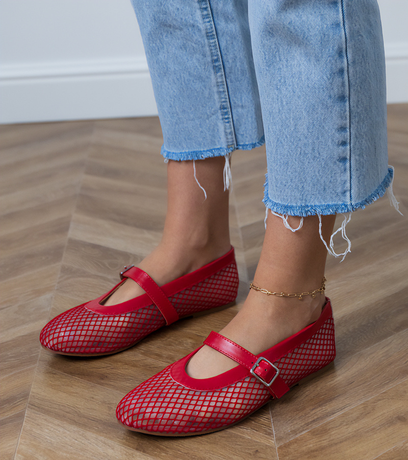 D/CEO Red mesh ballet flats with a buckle Turina