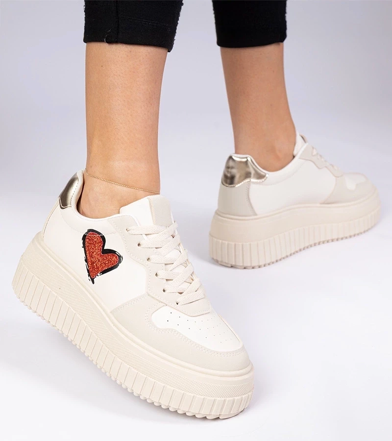 Gemre Adidași bej pentru femei cu inimioară sclipitoare Laira