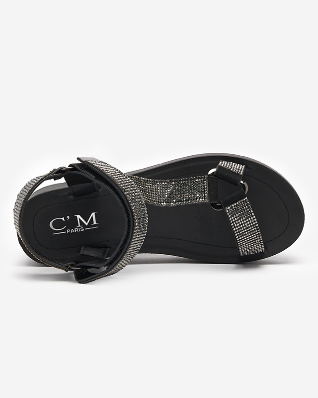 Resti Women's sandals with zircons in black Qroc- Footwear
