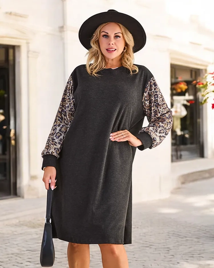 Resti Women's fabric dress with decorative sleeves PLUS SIZE