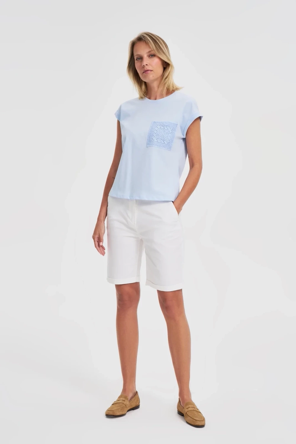Marisse Blue Cotton T-Shirt With Pocket