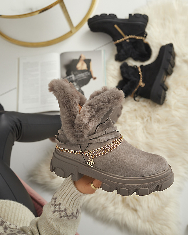 Resti Black women&#039;s eco-suede boots with chain Videric - Footwear
