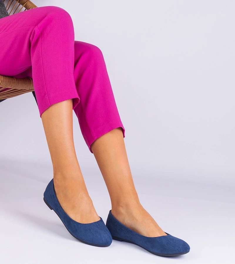 marka niezdefiniowana Navy blue women's ballet flats with a bow, suede Ingera