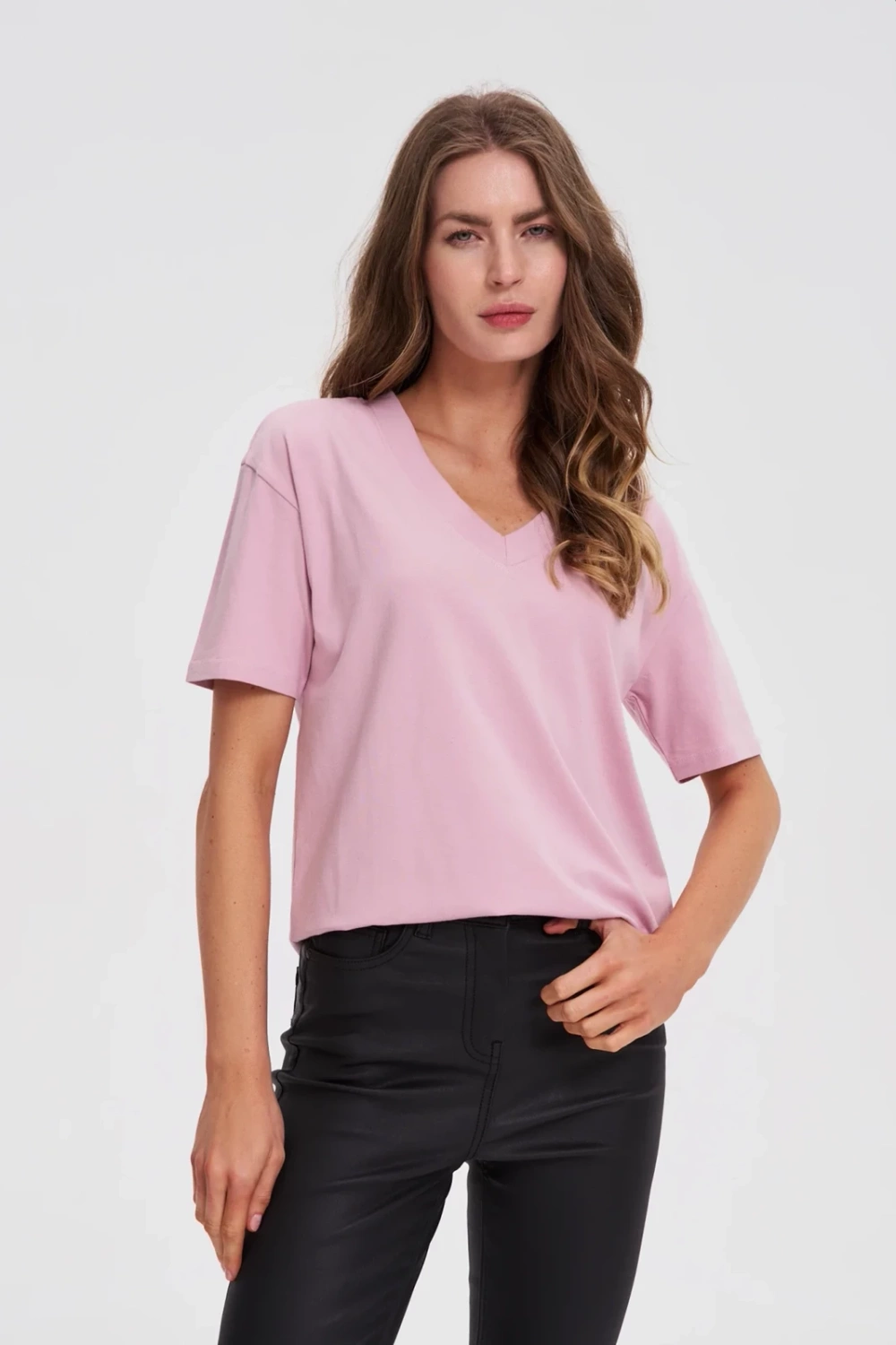 Marisse Pink V-Neck T-Shirt