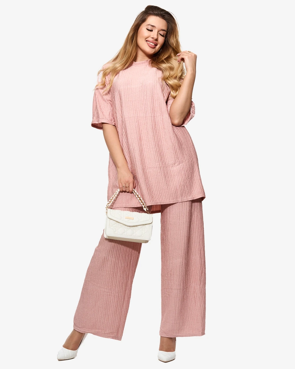 Resti Women's ribbed set in pink- Clothing