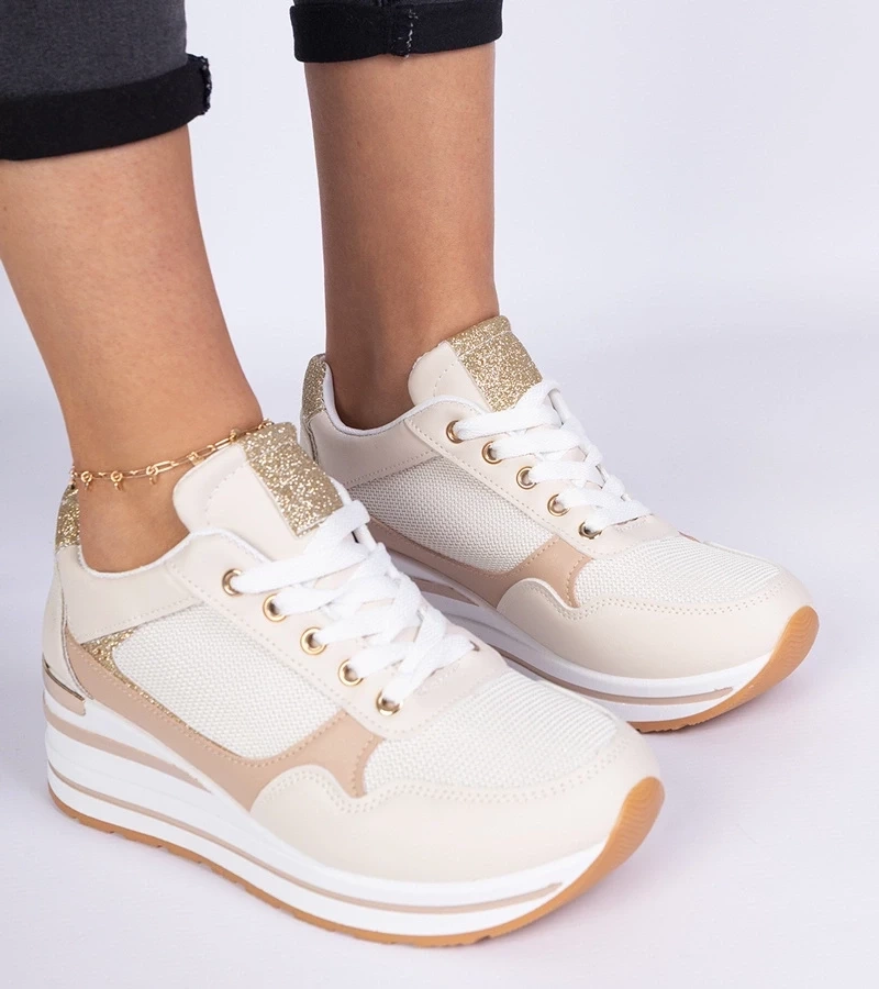 Gemre Adidași bej decorați cu sclipici și inserție metalică Olaria