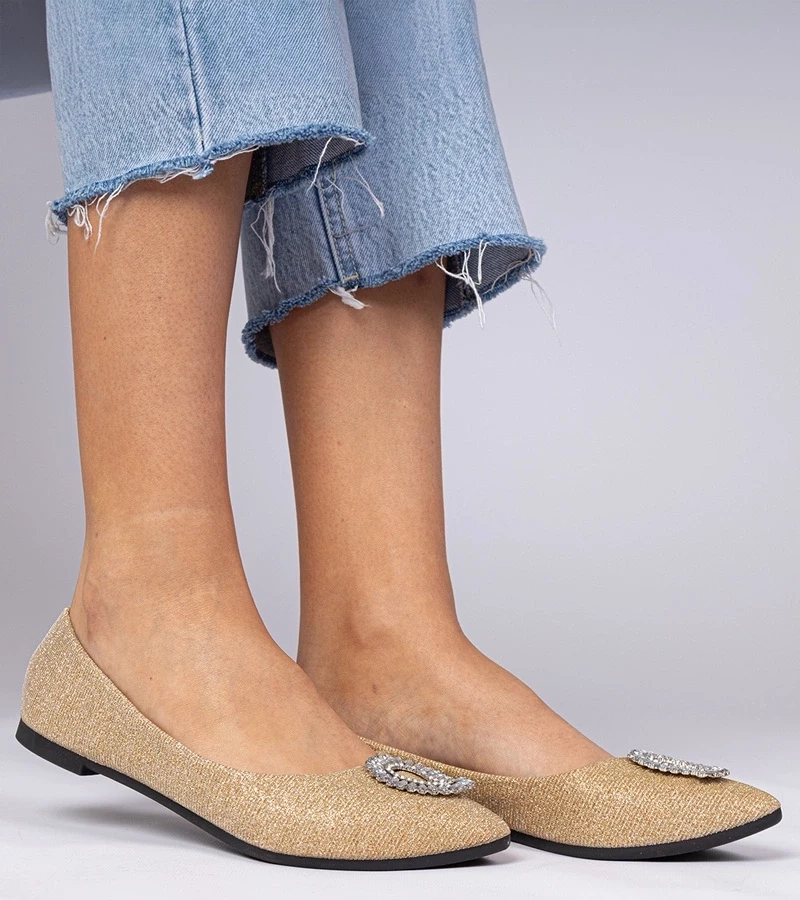 marka niezdefiniowana Gold glitter ballet flats with rhinestones Ellada