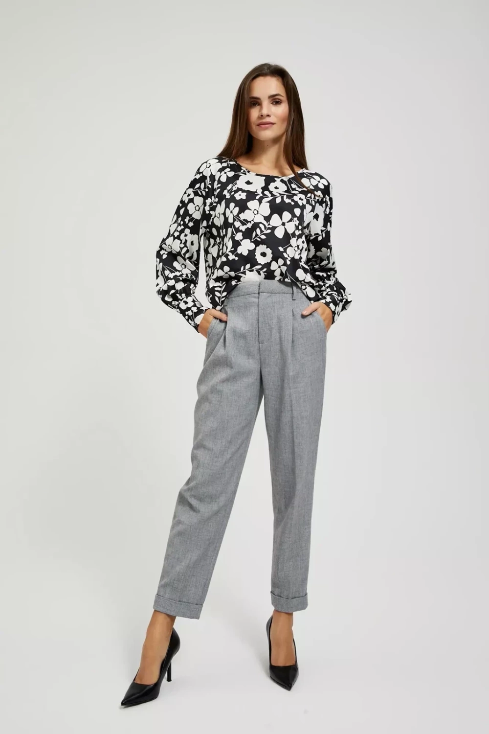 Marisse Floral Print Shirt With Puffed Sleeves, Black