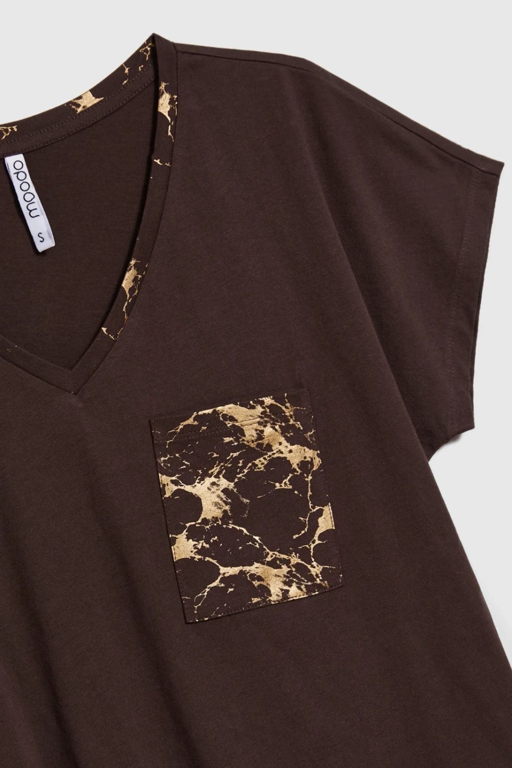 Marisse Brown Cotton T-Shirt With Decorative Pocket