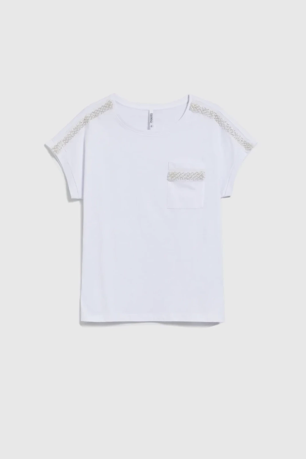 Marisse Cotton T-Shirt Decorated With Beads, White
