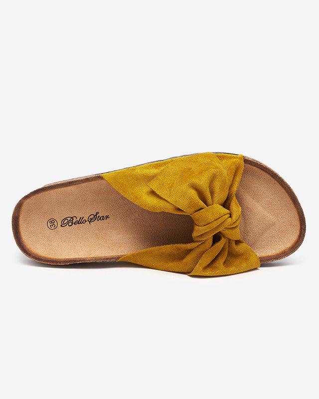 Resti Royalfashion Mustard women&#039;s eco-suede flip-flops with bow Maqelia