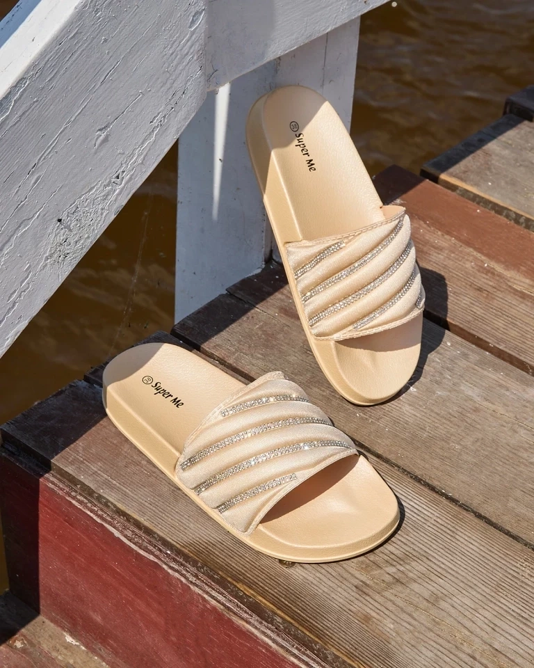 Resti Royalfashion Beige women&#039;s flip-flops with zircons Erikis