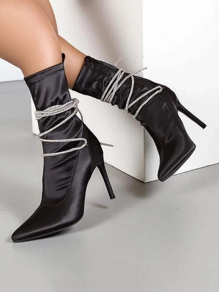 Resti Women&#039;s stiletto ankle boots with rhinestone straps Glamese