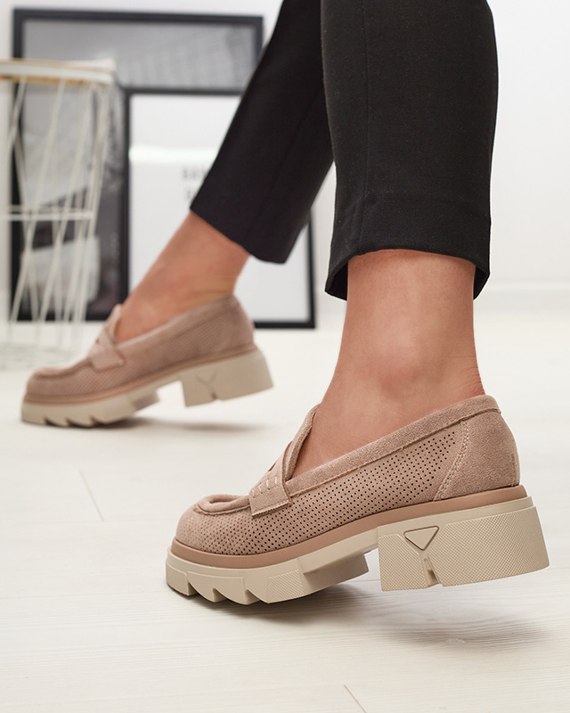 Resti Light brown women&#039;s openwork moccasins on a solid sole Ejina - Footwear